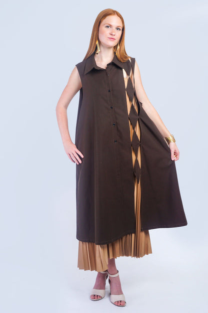 Private Label TOPS Brown Brown Diamond Vest Dress