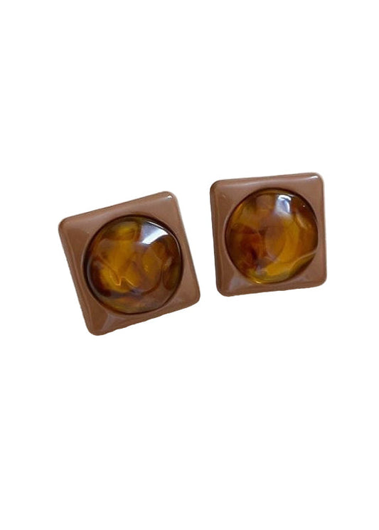 Private Label EARRINGS 54# Brown-Square Acrylic Round Earrings
