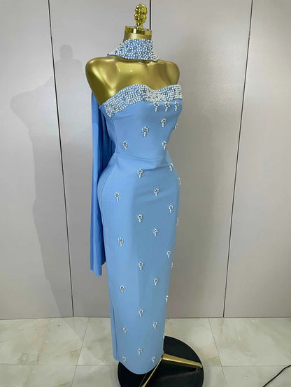 Carole Diamond Strapless Bandage Maxi Dress