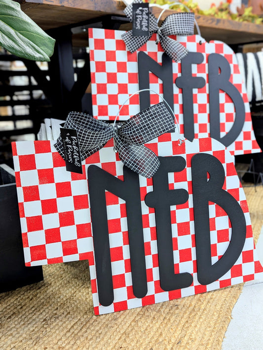 Checkered State of Nebraska Door Hanger