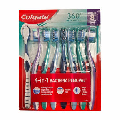 Colgate - 360 Whole Mouth Clean Manual Toothbrush, Adult Medium - 8 Pack