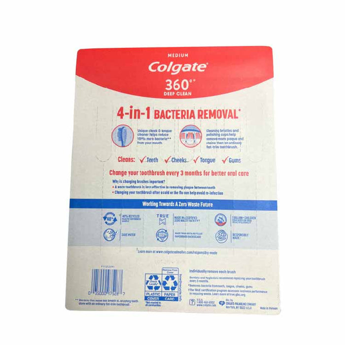 Colgate - 360 Whole Mouth Clean Manual Toothbrush, Adult Medium - 8 Pack