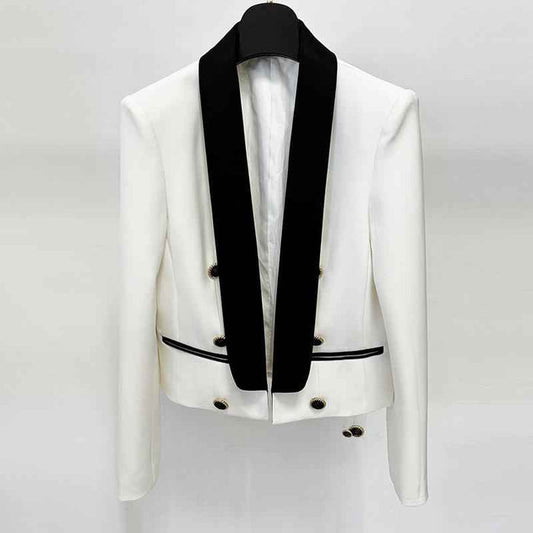 Color-Blocked Single-Breasted Women’s Short Tuxedo Jacket Luxury Blazer