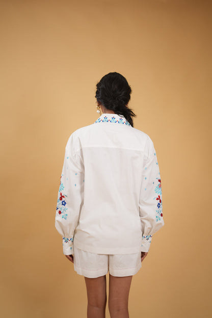 Dahlia Bloom Embroidered Shirt