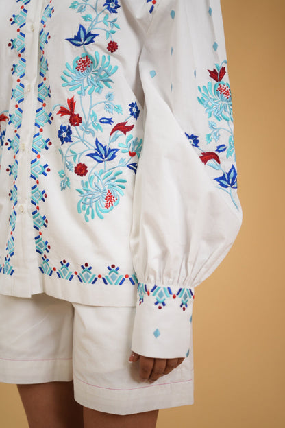 Dahlia Bloom Embroidered Shirt