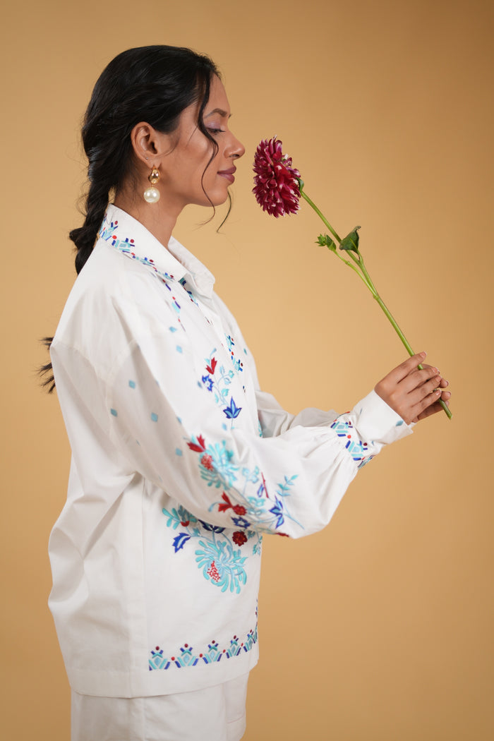 Dahlia Bloom Embroidered Shirt