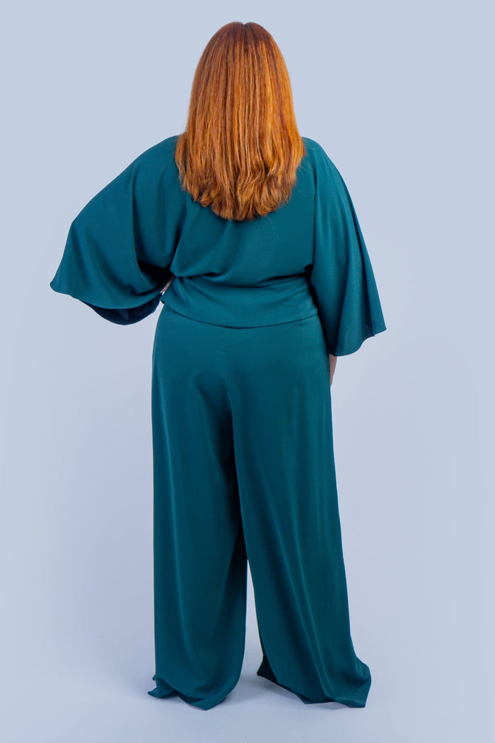 Chloe Dao TOPS Dark Green Kimono Wrap Peplum Shirt
