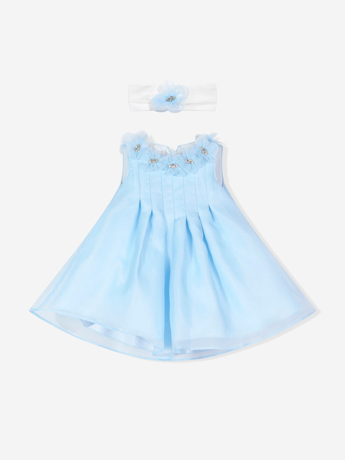 DRESS & Fleur Baby Girls Occasion Dress with Headband in Blue