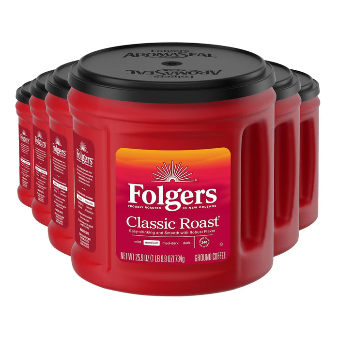 Folgers Classic Roast Medium Roast Ground Coffee Rich & Smooth 25.9 oz - 6 Pack