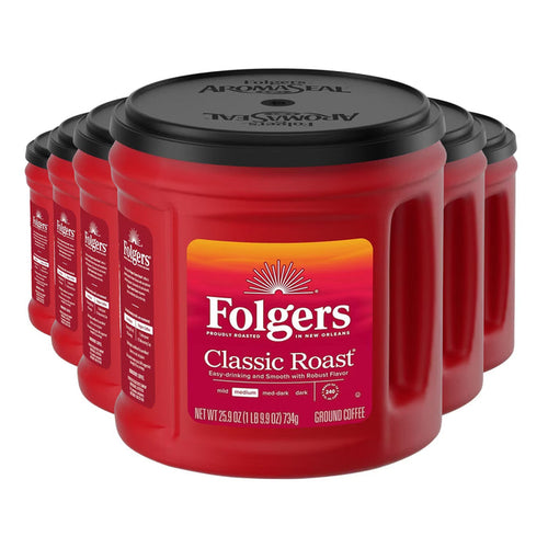 Folgers Classic Roast Medium Roast Ground Coffee Rich & Smooth 25.9 oz - 6 Pack