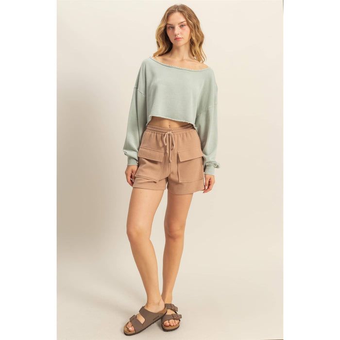 Frayed Detail Long Sleeve Crop Top