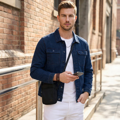 Full Sleeves Loose Fit Navy Indigo Dark Wash Double Pocket Ripstop Shacket.