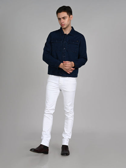 Full Sleeves Loose Fit Navy Indigo Dark Wash Double Pocket Ripstop Shacket.