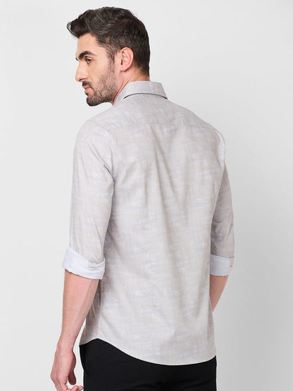 Full Sleeves Slim Fit Beige all-over Tonal Camau print Shirt