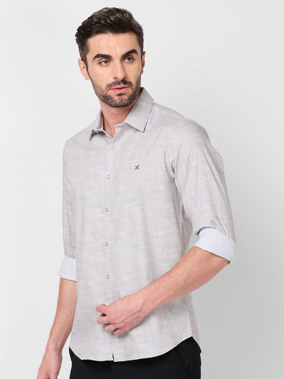 Full Sleeves Slim Fit Beige all-over Tonal Camau print Shirt