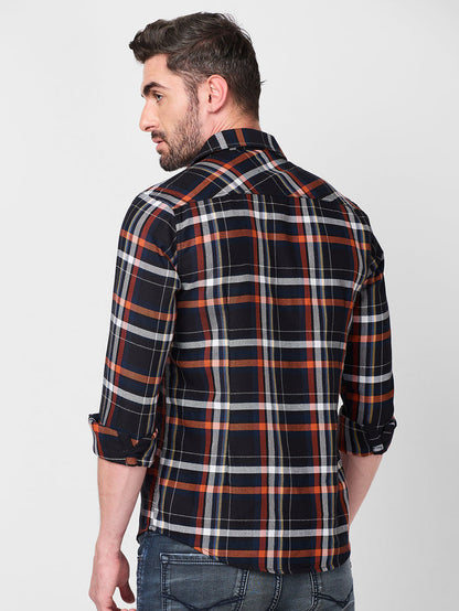 Full Sleeves Slim Fit Black Structure Checks Shirt