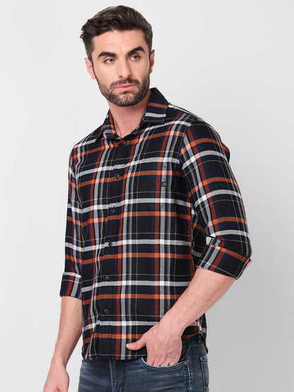 Full Sleeves Slim Fit Black Structure Checks Shirt