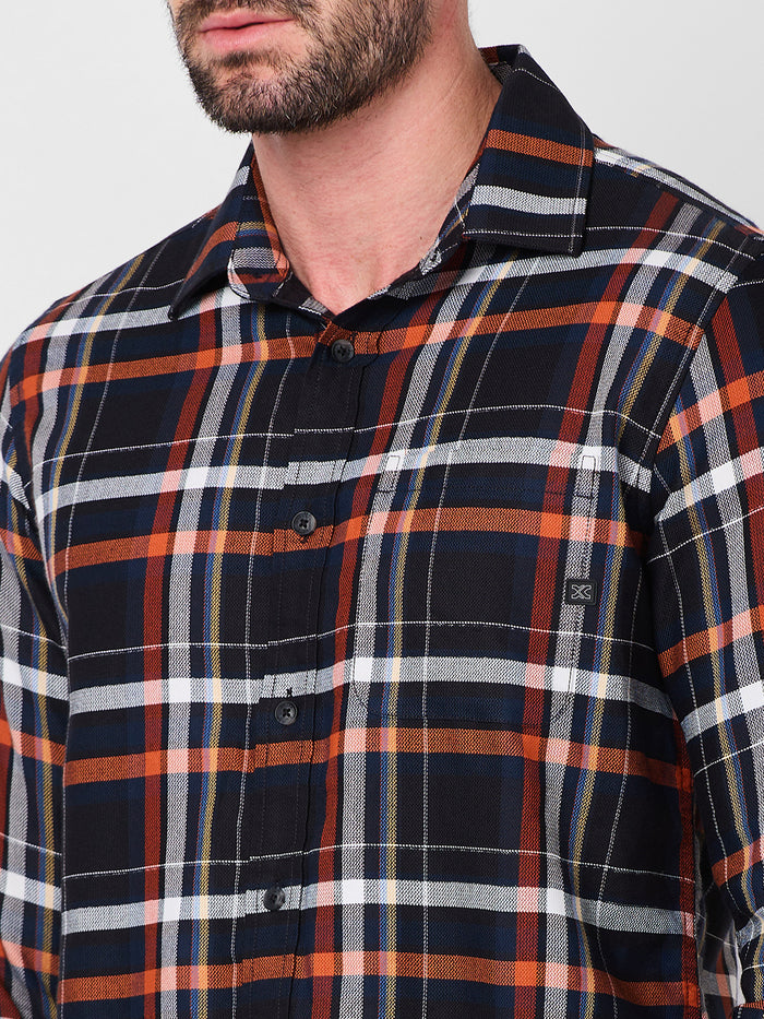 Full Sleeves Slim Fit Black Structure Checks Shirt