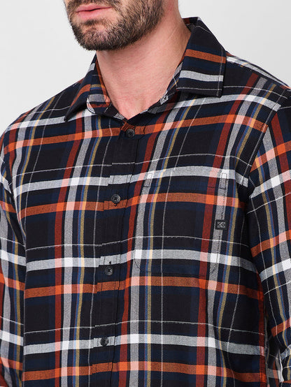 Full Sleeves Slim Fit Black Structure Checks Shirt