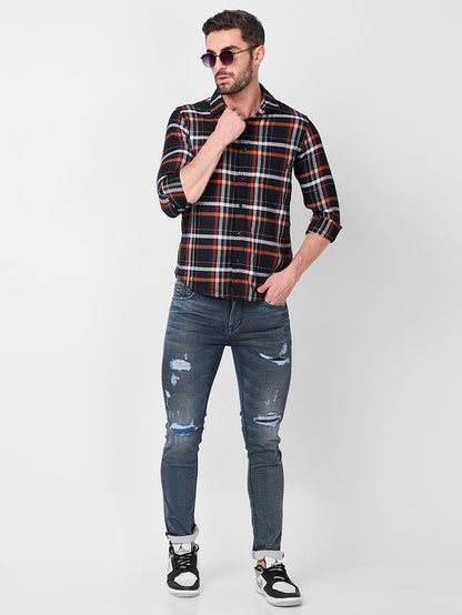 Full Sleeves Slim Fit Black Structure Checks Shirt