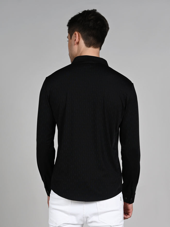 Full Sleeves Slim Fit Black Textured Solid Knit Shirt