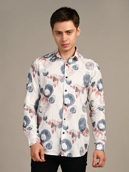 Full Sleeves Slim Fit Blue All-Over Big Abstract Fancy Torn Look Print Shirt