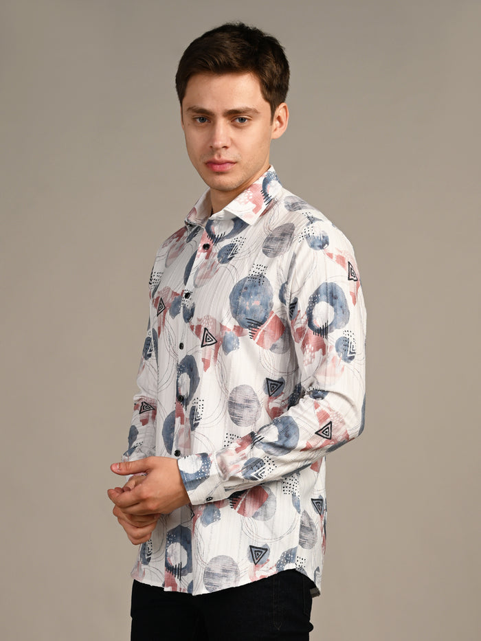 Full Sleeves Slim Fit Blue All-Over Big Abstract Fancy Torn Look Print Shirt