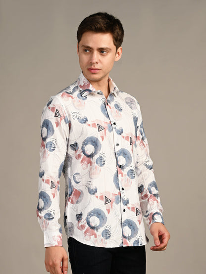 Full Sleeves Slim Fit Blue All-Over Big Abstract Fancy Torn Look Print Shirt