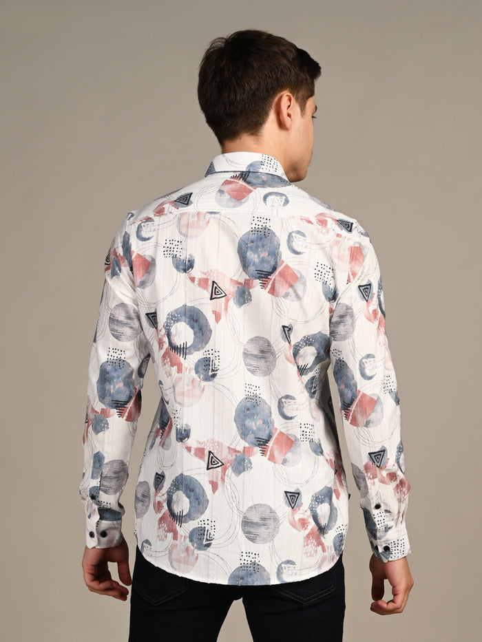 Full Sleeves Slim Fit Blue All-Over Big Abstract Fancy Torn Look Print Shirt