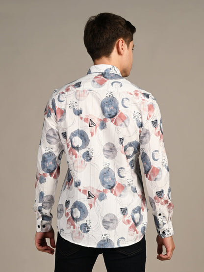 Full Sleeves Slim Fit Blue All-Over Big Abstract Fancy Torn Look Print Shirt