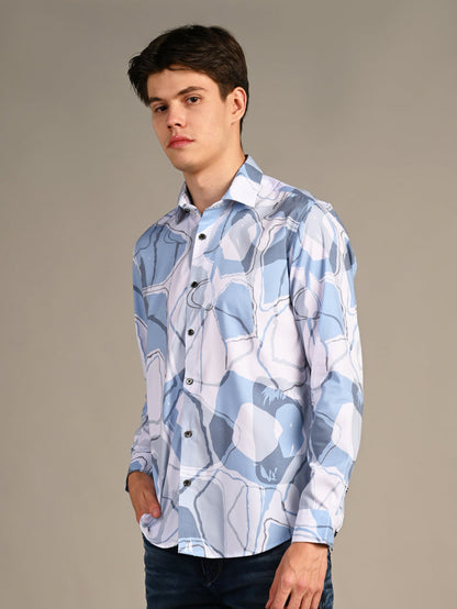Full Sleeves Slim Fit Blue All-Over Big Abstract Print Shirt