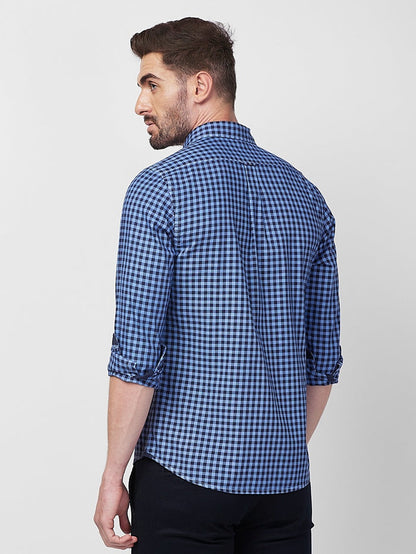 Full sleeves Slim Fit Blue Over-Dyed Gingham Checks Shirt