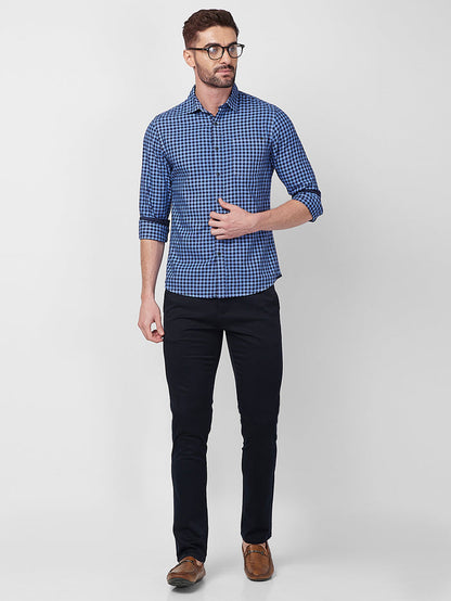 Full sleeves Slim Fit Blue Over-Dyed Gingham Checks Shirt