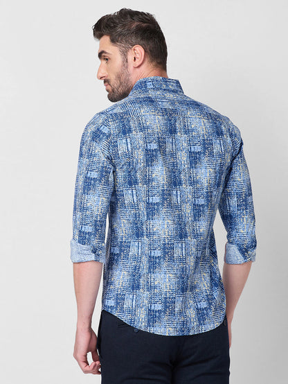 Full Sleeves Slim Fit Brown Grunge Geometric Print Shirt