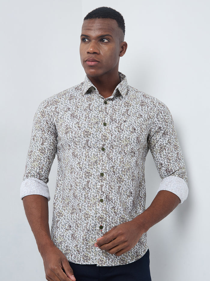 Full sleeves Slim Fit Cream Micro Abstract Print Shirt