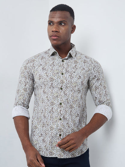 Full sleeves Slim Fit Cream Micro Abstract Print Shirt
