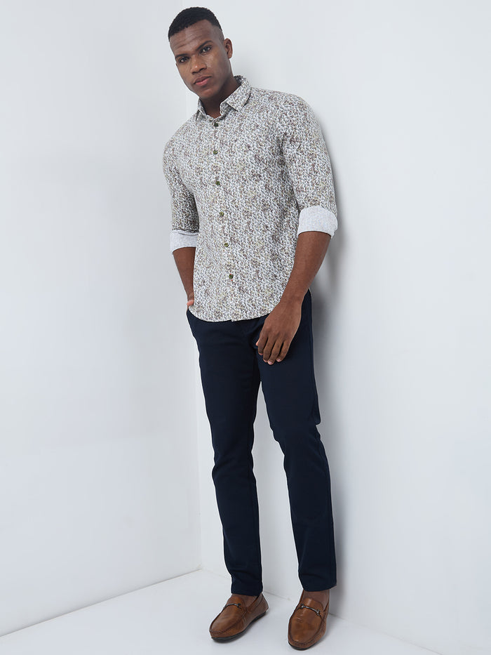 Full sleeves Slim Fit Cream Micro Abstract Print Shirt