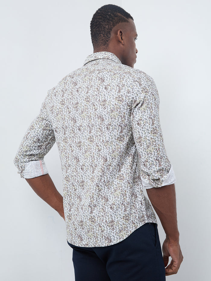 Full sleeves Slim Fit Cream Micro Abstract Print Shirt