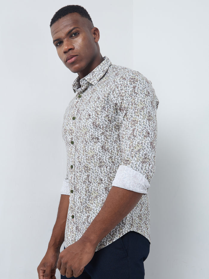 Full sleeves Slim Fit Cream Micro Abstract Print Shirt