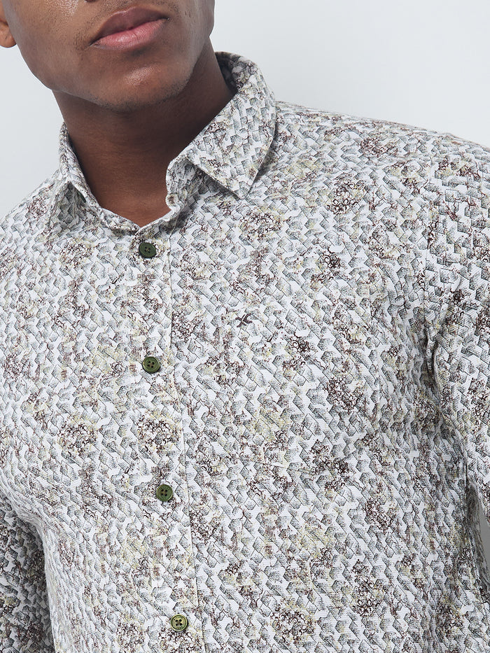 Full sleeves Slim Fit Cream Micro Abstract Print Shirt