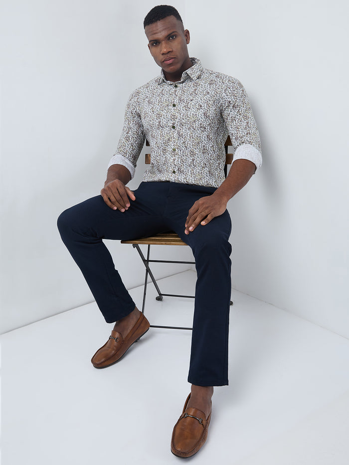 Full sleeves Slim Fit Cream Micro Abstract Print Shirt