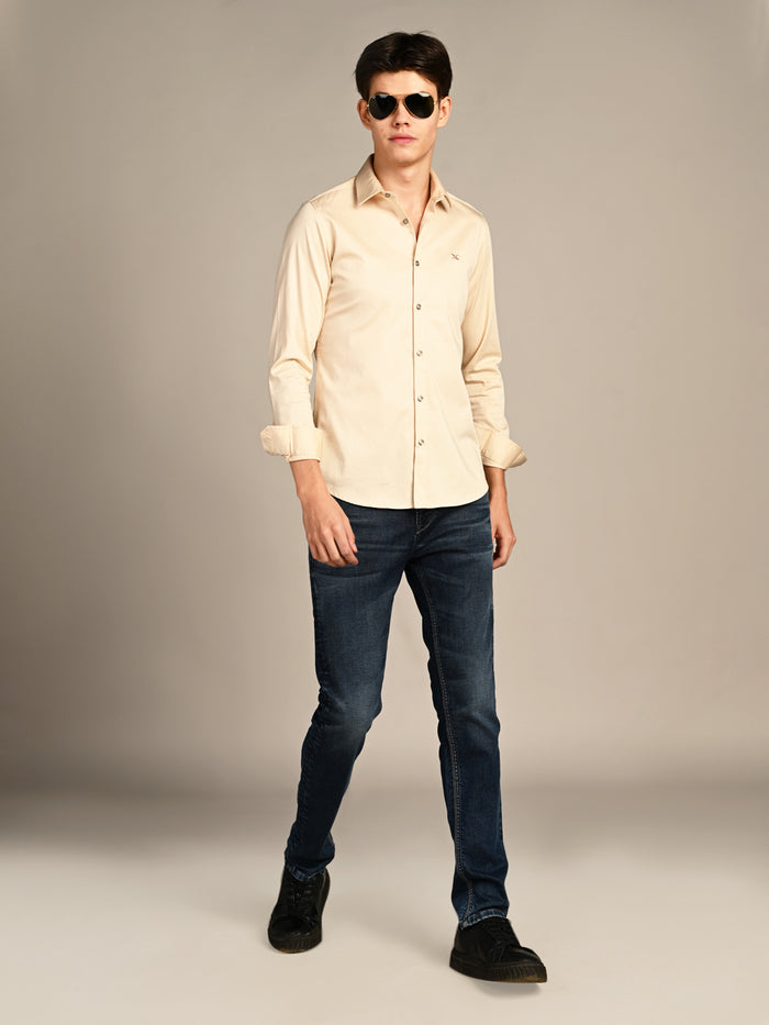 Full sleeves Slim Fit Cream Premium Satin Solid Shirt