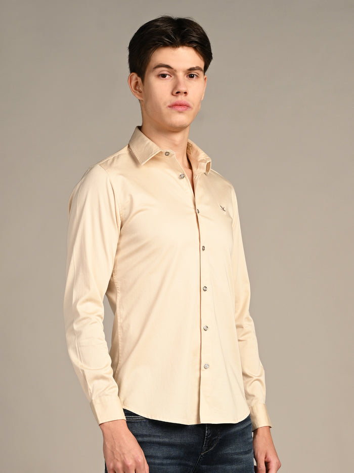 Full sleeves Slim Fit Cream Premium Satin Solid Shirt