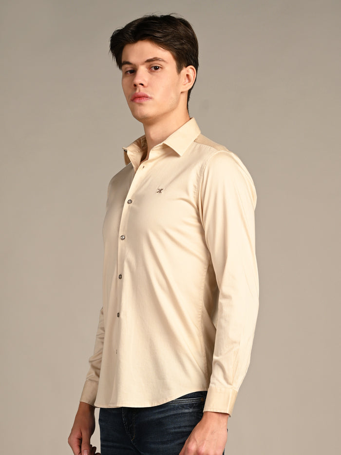 Full sleeves Slim Fit Cream Premium Satin Solid Shirt