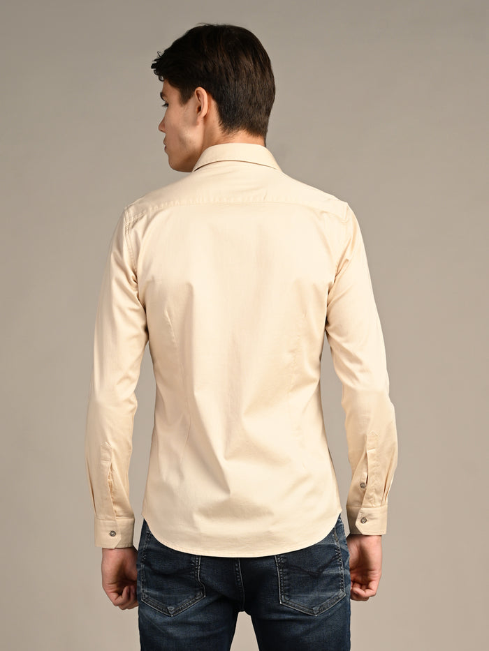 Full sleeves Slim Fit Cream Premium Satin Solid Shirt
