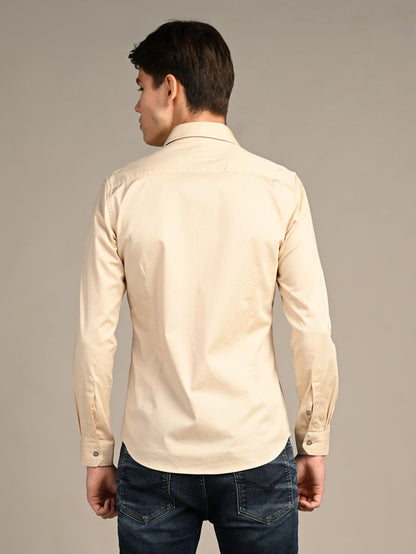 Full sleeves Slim Fit Cream Premium Satin Solid Shirt