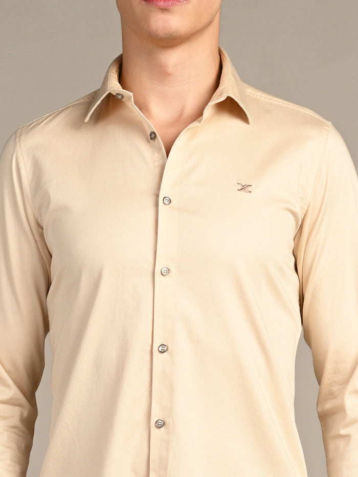 Full sleeves Slim Fit Cream Premium Satin Solid Shirt