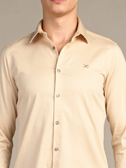Full sleeves Slim Fit Cream Premium Satin Solid Shirt
