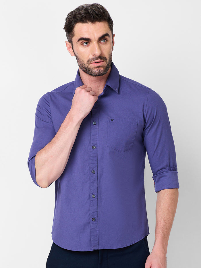 Full Sleeves Slim Fit Dusty Lavender Dobby Structure Button-Down Solid Shirt