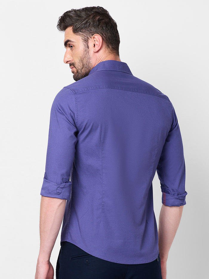 Full Sleeves Slim Fit Dusty Lavender Dobby Structure Button-Down Solid Shirt